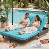 RADIATA 51.2" Outdoor Loveseat Sofa Bed, PE Wicker Patio Daybed with 2-Person Double Chaise Lounge - Photo 1