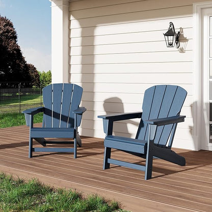 IDEALHOUSE Adirondack Chairs Set of 2, Fixed Non-Folding Design, HDPE Outdoor Chair, 380 LBS Weight Capacity, Wood Grain Texture Patio Lawn Garden Backyard Deck Poolside Furniture, Navy Blue