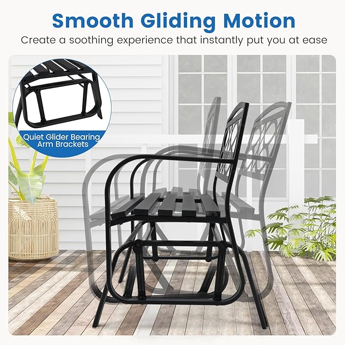 Tangkula 2-Person Outdoor Glider Bench, Patio Rocking Loveseat Chair with Metal Frame, Armrests - Photo 6