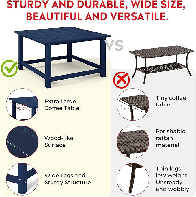 Costaelm Patio Conversation Table, Tatio Accent HDPE Outdoor Weather Resistant, Square Outdoor Porch Balcony Patio Drink Table for Outside, Pool, Backyard, Navy Blue