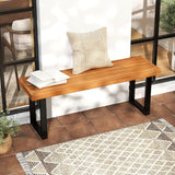 RELAX4LIFE Outdoor Bench Acacia Wood - 48’’ Garden Patio Dining Bench w/Slatted Seat, Metal Legs - Photo 7