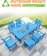 7 Pieces HDPE Outdoor Dining Set, Patio Dining Set with Umbrella Hole, All Weather Outdoor Dining Table Sets for 6 - Photo 7