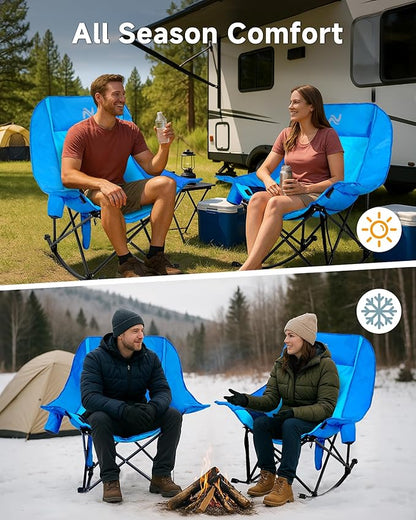 Slsy Oversized Heated Rocking Camping Chair for Adults, 400 lbs Heavy Duty Padded Recliner with Side Pocket, Cup Holder & Carry Bag, Foldable Outdoor Lawn Chair for Patio, Backyard, or Camp