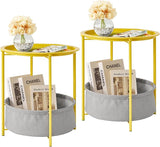 VECELO Round Side/End Table with Fabric Storage Basket，Metal Anti-Rust and Waterproof Small Bedside Nightstand with - Photo 1