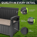 EconoHome 3 Seat Outdoor Storage Bench with Rain Cover - 90 Gallon Capacity - Weatherproof Resin Bench for Patio, Porch - Photo 5