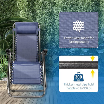 Bonnlo Infinity Zero Gravity Chair, Outdoor Lounge Patio Chairs with Pillow and Utility Tray Adjustable Folding Recliner for Deck,Patio,Beach,Yard Pack 2 (Blue)