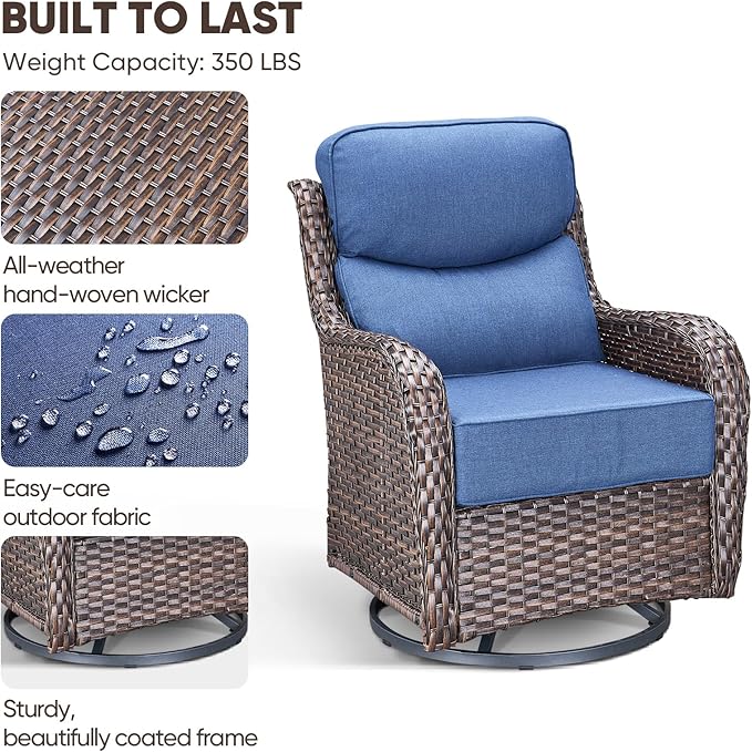 Swivel Patio Chairs sofa Set of 4 with 6" Thick Cushion - Wicker Outdoor Swivel Rocker Patio Chair ,Sofa/Glass coffee - Photo 7