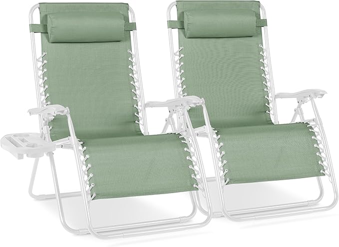 Best Choice Products Set of 2 Extra Wide Adjustable Steel Mesh Zero Gravity Lounge Chair Recliners w/Pillows and Cup - Photo 1