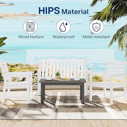 36" Outdoor Coffee Table, Weatherproof HIPS Patio Coffee Tables for Outside, All Weather Outdoor Center Table with 220lbs Capacity for Deck, Garden, Balcony, Indoor, Gray