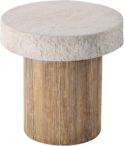 SUNBURY Outdoor Concrete Coffee Table, 20" W Patio Dining Table, Outdoor MgO Table Round in Antique Beige Coffee Table for Patio, Garden, Backyard