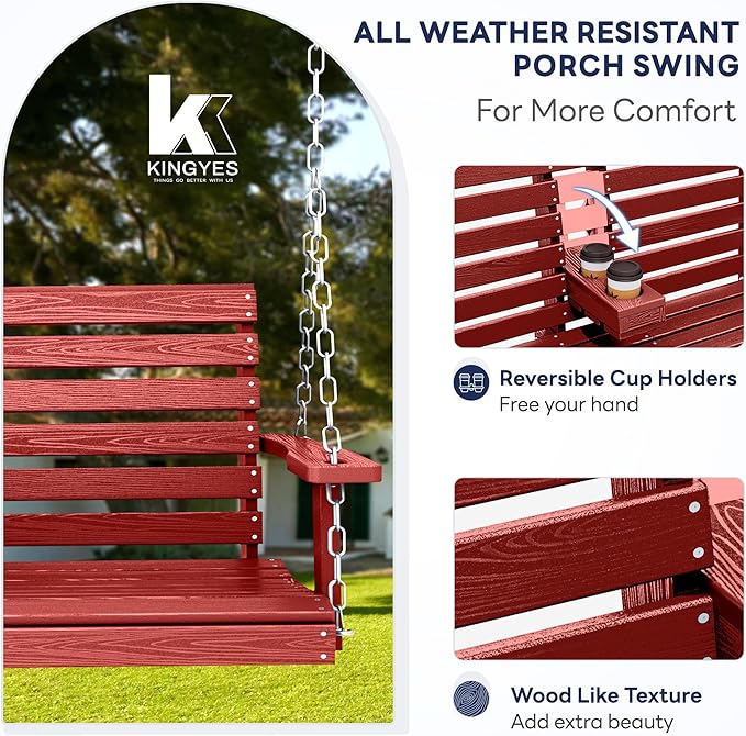 KINGYES Outdoor Hanging Patio Swing Set of 2, 2 Seat Swing Chair with Cup Holders - Photo 2