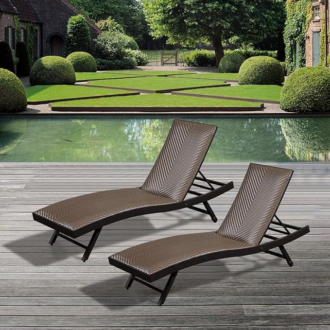 Domi 2 PCS Outdoor Chaise Lounge Set, Aluminum Patio Padded Quick Dry Foam Wicker Lounge Chair with Adjustable Back for Beach Poolside Lawn Sunbathing