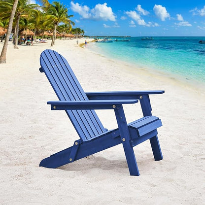 Yaheetech Folding Adirondack Chair Set of 1 Outdoor, 300LBS Solid Wood Garden Chair Weather Resistant, Fire Pit Lounge Chairs for Garden/Yard/Patio/Lawn, Blue