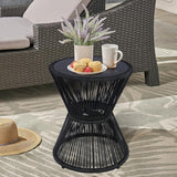 LEWIS&WAYNE Small Outdoor Side Table Patio 20’’ H Woven Rope Hourglass End Table with Glass Top Round Coffee Table for - Photo 2