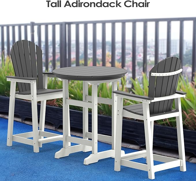 TYARDS Tall Adirondack Chair Set of 4, Recyclable HDPE Balcony Chair, Patio Chair with Widened Armrests and Footrest, Capacity 400LBS, Outdoor Chairs for Garden, Backyard