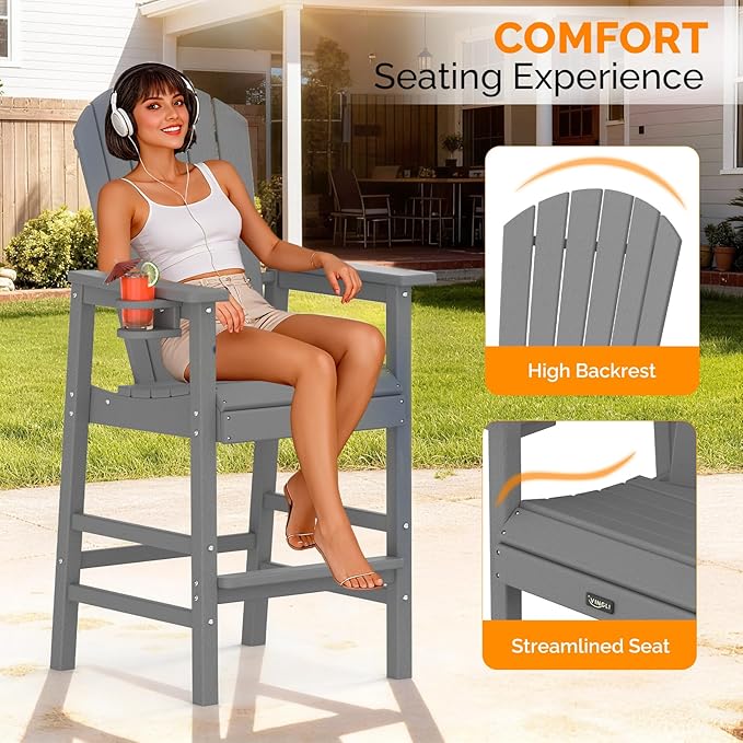 VINGLI Tall Adirondack Chair, All-Weather Plastic Adirondack Chair with Cup Holder Heavy-Duty Outdoor Barstools for - Photo 5