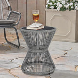 SUNNYPARK Outdoor Side Table 20'' H Small End Tables Woven Rope Weather Resistant with Glass Top Round Coffee Table for - Photo 6