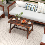 Tangkula Outdoor Coffee Table, Solid Wood Patio Desk with Slatted Tabletop - Photo 2