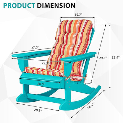 Sundale Outdoor Adirondack Rocking Chair with Cushion, HDPE Patio Plastic All Weather Adirondack Rocker, Water Resistant for Outside, Garden, Pool, Yard, Turquoise