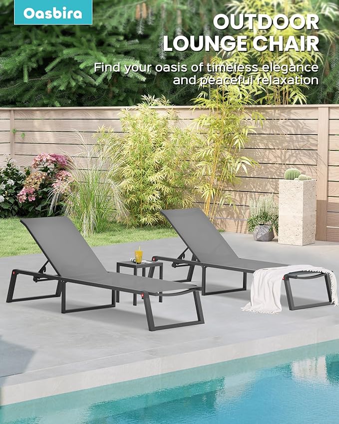 Aluminum Chaise Lounge Chair Outdoor, Foldable & No Assembly Pool Lounge Chairs 5-Position Recliner for Outside Poolside - Photo 6