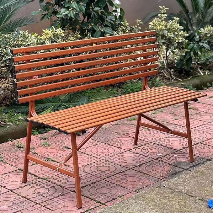 Outdoor Metal Garden Bench with Slatted Seat and Backrest, All-Weather Powder-Coated for Porch, Backyard, Park, Supports 2 Persons with 660lbs Capacity