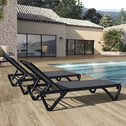 Domi Patio Lounge Chairs Set of 2, Aluminum Pool Chaise Lounge with 5 Position Adjustable Backrest and Wheels, Outdoor Lounge Chairs for Pool, Garden, Beach, Backyard, Dark Grey
