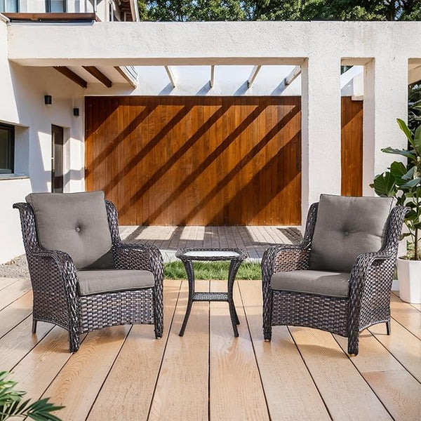 Belord Outdoor Furniture Set Patio Wicker Chairs, 3 Peices Porch Rattan Furniture with Side Table - Photo 1