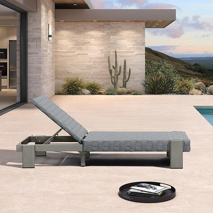 PURPLE LEAF Patio Lounge Chair Modern Luxury Outdoor Chaise Lounge 1 Piece with Adjustable Backrest Aluminum PU Leather Style Chaise Lounge Chairs for Pool Garden Backyard Beach, Grey