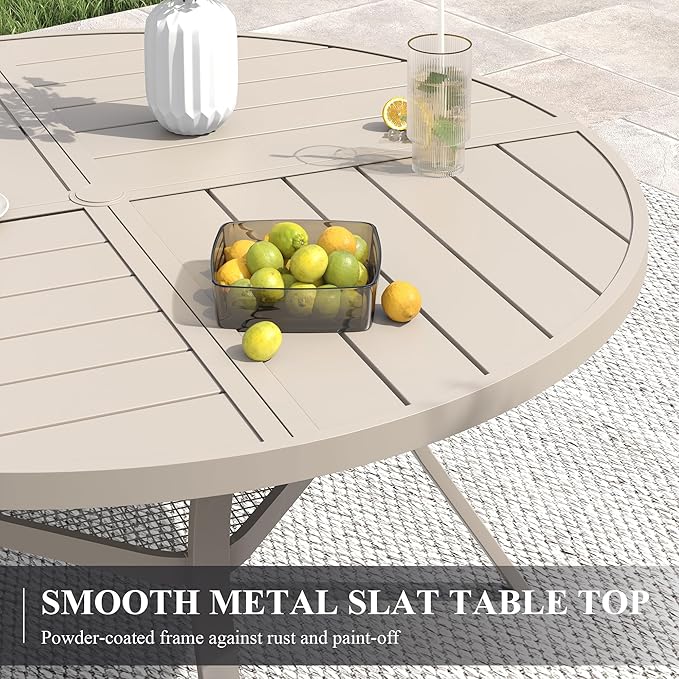 VICLLAX 47.2" Round Patio Table with Umbrella Hole, All Weather Metal Outdoor Dining Table for 6 - Photo 4