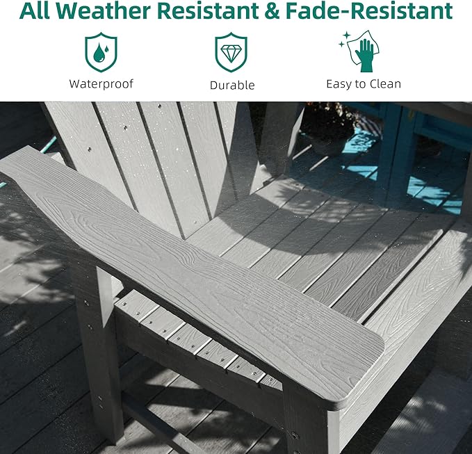 YITAHOME Tall Adirondack Chair Set of 2, Poly Bar Height Balcony Seating, HIPS High Back Outdoor Chairs, Bar Stools Lifeguard Chair for Balcony Deck Pool Patio, Grey