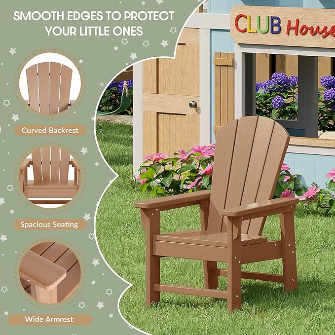 WestinTrends Malibu Kids Outdoor HDPE Adirondack Plastic Patio Chair, Teak