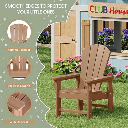 WestinTrends Malibu Kids Outdoor Adirondack Plastic Patio Chair (Set of 2), Teak