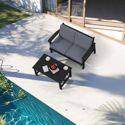 SERWALL Outdoor Loveseat, Black Frame and Grey Cushion