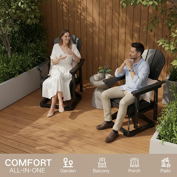 Kingdura Adirondack Swivel Glider Chair, HDPE Patio Glider Rocking Chair for Outdoor, All-Weather Glider Chair for Porch Balcony Lawn Poolside, 450LBS Capacity (Black)