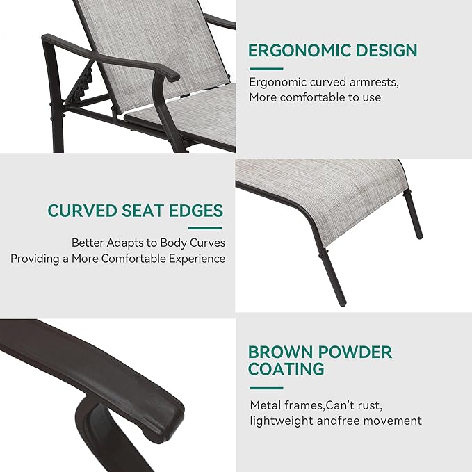 YITAHOME Pool Lounge Chair Set of 3, 2 Pieces Chaise Lounges Outdoor with Side Table, Patio Lounger w/5-Position Adjustable Backrest, Armrests, Weather Resistant & Easy to Assemble- Beige