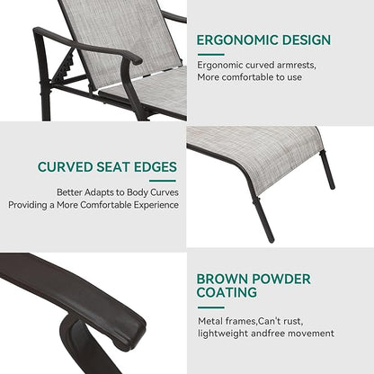 YITAHOME Pool Lounge Chair Set of 3, 2 Pieces Chaise Lounges Outdoor with Side Table, Patio Lounger w/5-Position Adjustable Backrest, Armrests, Weather Resistant & Easy to Assemble- Beige