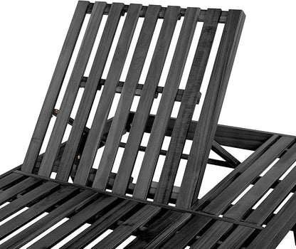 Christopher Knight Home Kayes Chaise Lounge Chair Outdoor, Acacia Wood Poolside Sun Lounger, 79'' Patio Recliner Chair, Adjustable Backrest Single Lounge Sofa for Garden Backyard, Black (Frame Only)