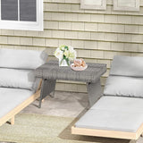 LDAILY Outdoor Side Table, Portable Wicker Coffee Table with Rattan and Steel Frame - Photo 8