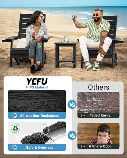 YEFU Adirondack Chair, Folding Adirondack Chairs with Arc Back & Cup Holder, Weather Resistant Plastic Oversized Chair for Outdoor Patio Lawn Garden Backyard Deck Fire Pit, Black