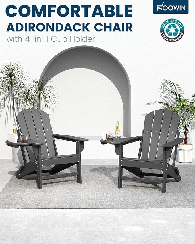 FOOWIN Folding Adirondack Chair Set of 8, HDPE Adirondack Chairs with Cup Holder - Photo 3