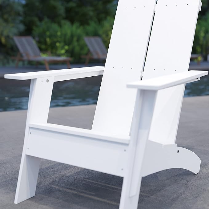 Merrick Lane Piedmont 2 Slat Poly Resin Adirondack Chair - White - Modern Design - Indoor/Outdoor