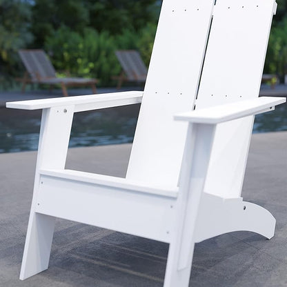 Merrick Lane Piedmont 2 Slat Poly Resin Adirondack Chair - White - Modern Design - Indoor/Outdoor