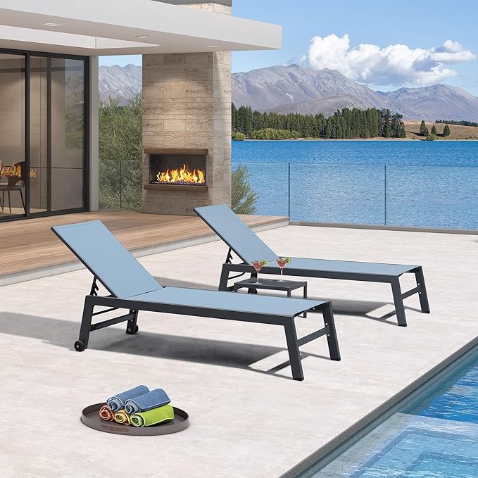 PURPLE LEAF Patio Chaise Lounge Set for 4 Outdoor Chaise Lounge Chair with Aluminum Frame and Easy-to-Move Wheels Pool - Photo 2