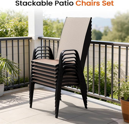 JEAREY Patio Dining Chairs Set of 6, Outdoor Stackable Dining Furniture Set, All Weather Dining Set for Lawn, Garden, Backyard, Poolside, Brown