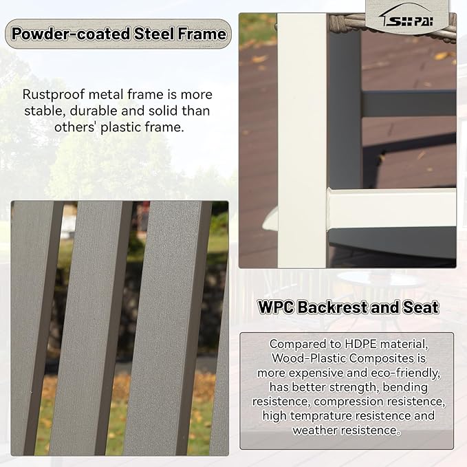 Outdoor Patio Rocking Chairs Set of 3, 2 Chairs Made of Metal & WPC + 1 All Metal Table - Photo 4