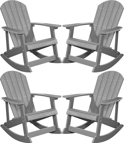 YEFU Outdoor Rocking Chair Set of 4,Adirondack Rocking Chair,Patio Rocker Chair with Wide Back,Oversized Rocker Chair Look Like Real Wood, for Lawn, Porch, Backyard, Indoor and Garden(Grey)