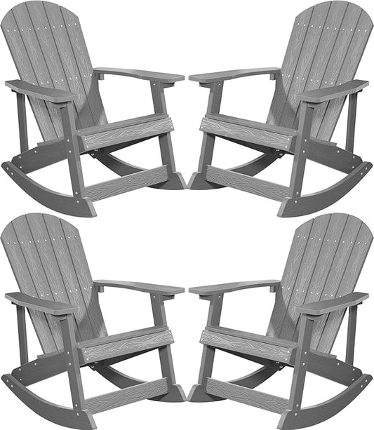 YEFU Outdoor Rocking Chair Set of 4,Adirondack Rocking Chair,Patio Rocker Chair with Wide Back,Oversized Rocker Chair Look Like Real Wood, for Lawn, Porch, Backyard, Indoor and Garden(Grey)