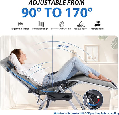 NEWBULIG Zero Gravity Chair, Folding Outdoor Patio Recliner, Reclining Camping Lounge Chair with Cup Holder Trays and Removable Cushion for Indoor Outdoor Beach