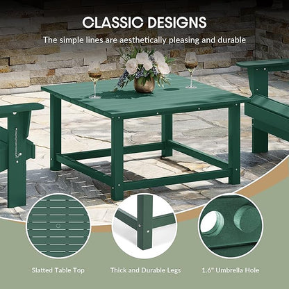 WestinTrends Malibu Low Outdoor HDPE Square Patio Coffee Table, Dark Green