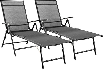 NUU GARDEN Folding Beach Lounge Chair 2-Pack,Chaise Lounge with Iron Frame and Breathable Textilene Fabric for Beach, Yard, Pool and Patio, Grey